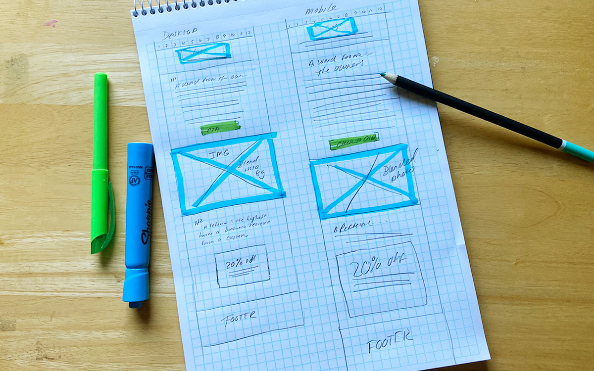 sketches out email layout idea